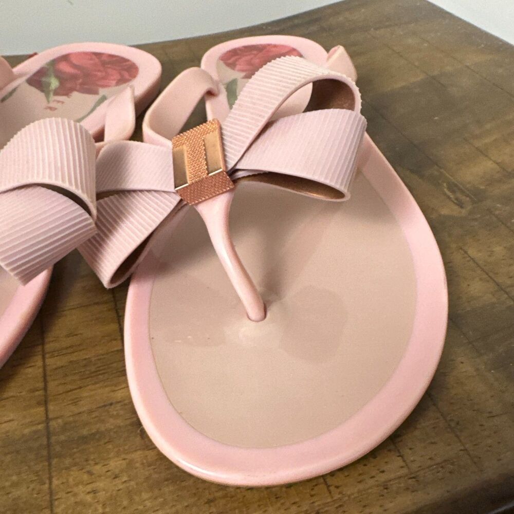 Ted Baker Pink Bow Flip Flops Women's UK 6 US 8 Jelly Sandals Floral - Picture 5 of 9